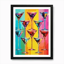 Retro Martini Pop Art Inspired 3 Ar Framed Wall Art Poster Canvas Print Picture