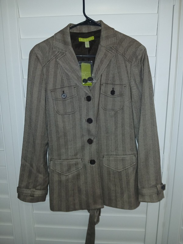 Sigrid Olsen Women’s Brown Herringbone Lined Button Front Blazer Jacket 6