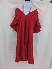 SHEIN Curve Women's Red Midi Dress 1XL Flared Sleeves V-Neck