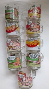 Lot of 9 Garfield Vintage McDonald’s Glass Mugs Cup Set USA Jim Davis 