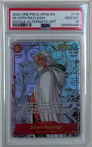 2024 One Piece CCG - Silvers Rayleigh OP08-118 SEC Alt Art Manga PSA 10 GEM ENG