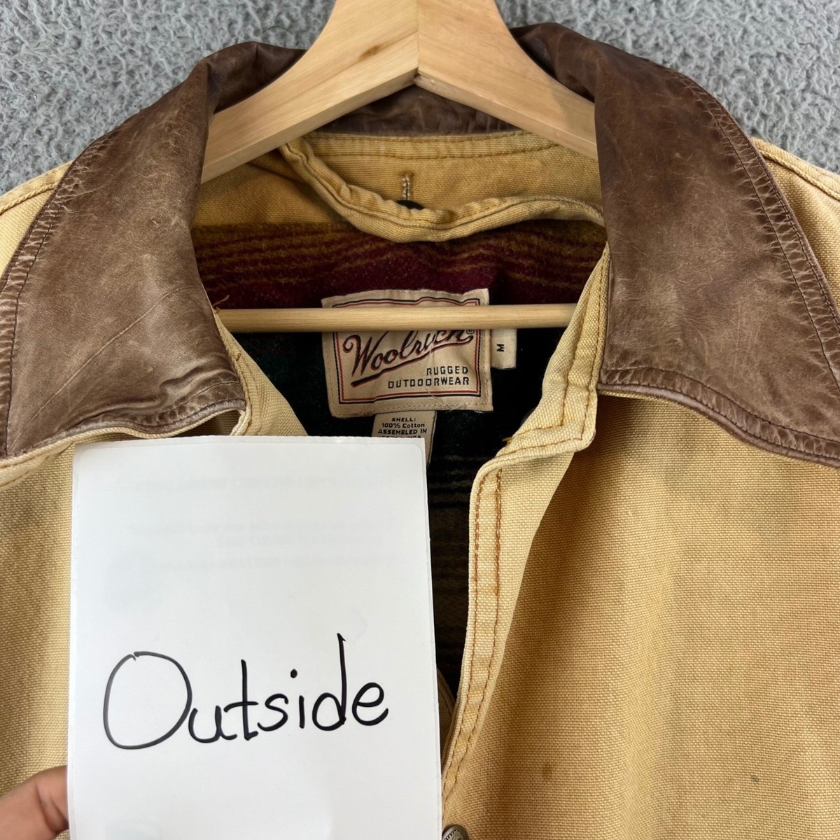 VTG Woolrich Blanket Lined Leather Collar Chore Barn Coat Made In