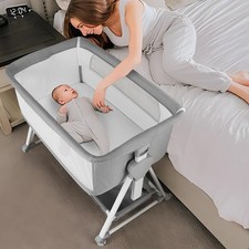 Bassinet Bedside Sleeper, Baby Bassinet with 7 Adjustable Height, Bedside Bas...