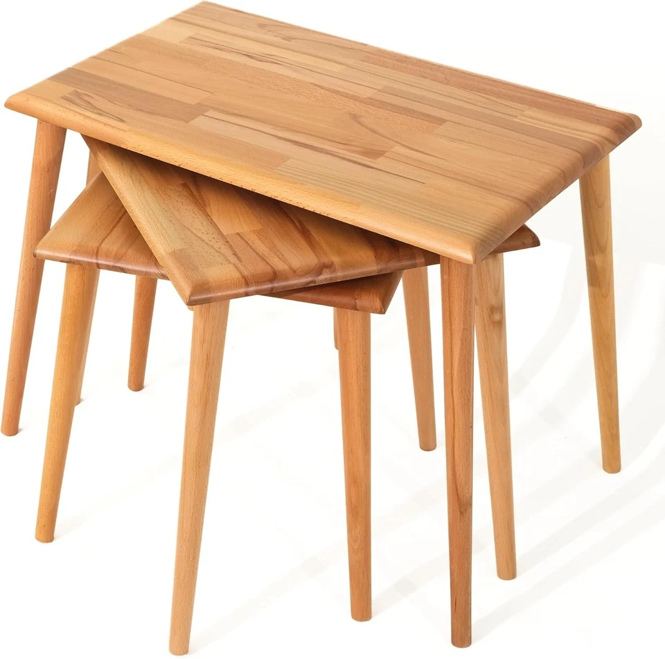 Mid-Century Modern Wood Coffee Table Nesting Rectangular Walnut Easy Assemble - Image 2 of 4