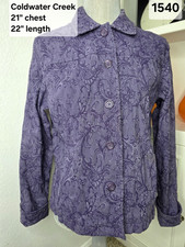 Coldwater Creek Purple Paisley Button Front Collared Jacket Pockets PM Petite