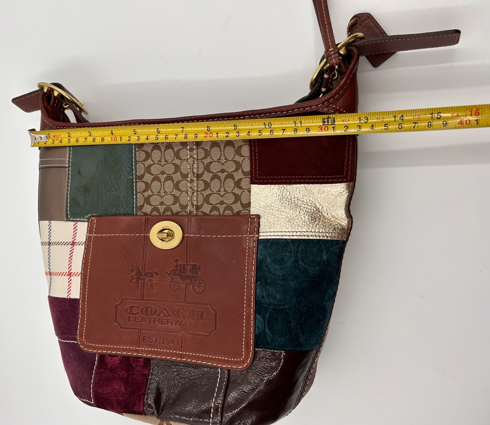 Auth COACH Patchwork Bleecker Legacy Leather Duff… - image 9