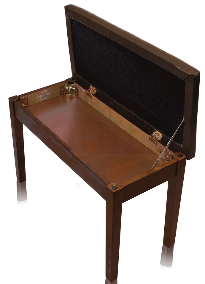 GRIFFIN Brown Leather Piano Bench Wood Keyboard Seat Music Storage Guitar Stool - Image 4 of 4