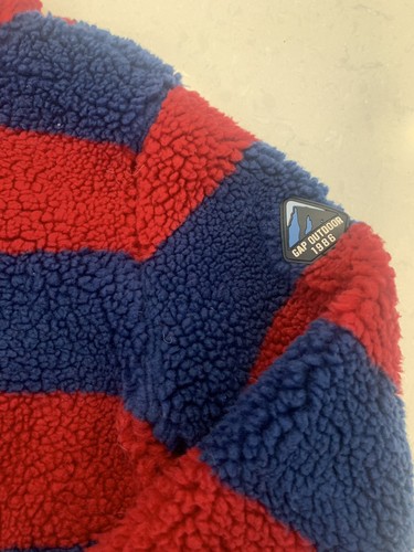Gap Kids Boys L (10) Sweater Navy Red Rugby Stripe 1/4 Zip Sherpa Jacket Coat - Picture 2 of 3