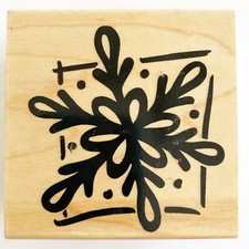 Stampendous Rubber Stamp Snowflake Square Wood Mount Winter Christmas Snow
