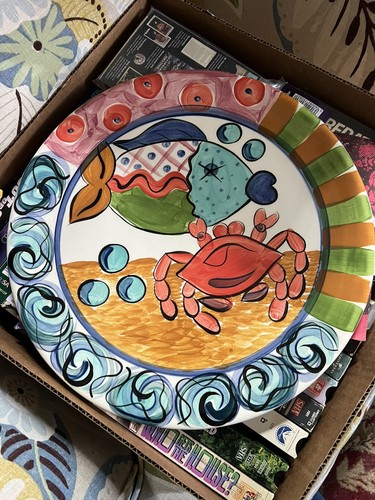 Vintage VICKI CARROLL CRAB DESIGN Ceramic Serving Plate - Mississippi Pottery