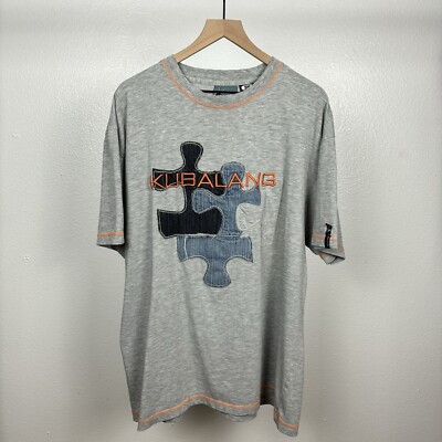 Vintage KUBALANG Embroidered Puzzle T Shirt Size 3XL Gray Y2K JNCO Affliction