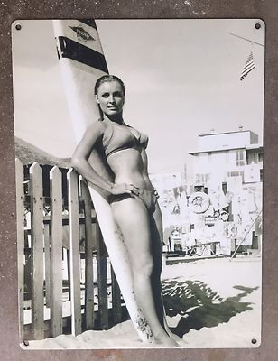 Sharon Tate Pinup 60's Bikini Surfer Girl Jacobs Surfboard Vintage Photo Steel L