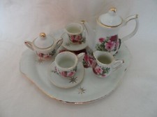 Vtg Formalities Baum Bros 10 Piece Miniature Tea Set Victorian Rose Gold Trim