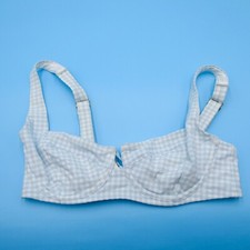 Victorias Secret 34C White Blue Check Underwired Cutout Push Up Bikini Top Swim