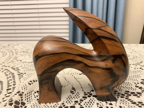 Hand Carved Solid Wood Stylized Antelope Sculpture Figure Dark Wood EUC - Picture 3 of 5