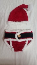 Crocheted Diaper Cover And Santa Claus Hat 0-6mos So Dorable
