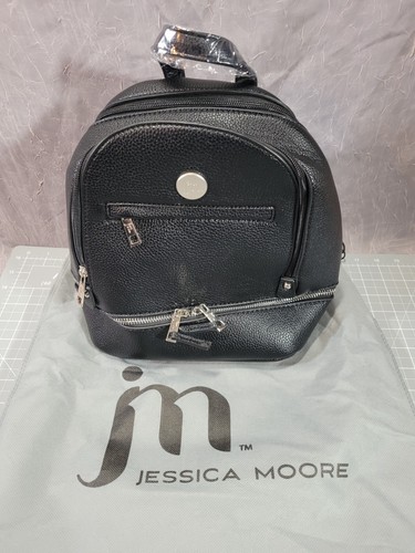 Jessica Moore Essentials Mini Backpack Womens Black Pebbled Faux Leather w/ Sack