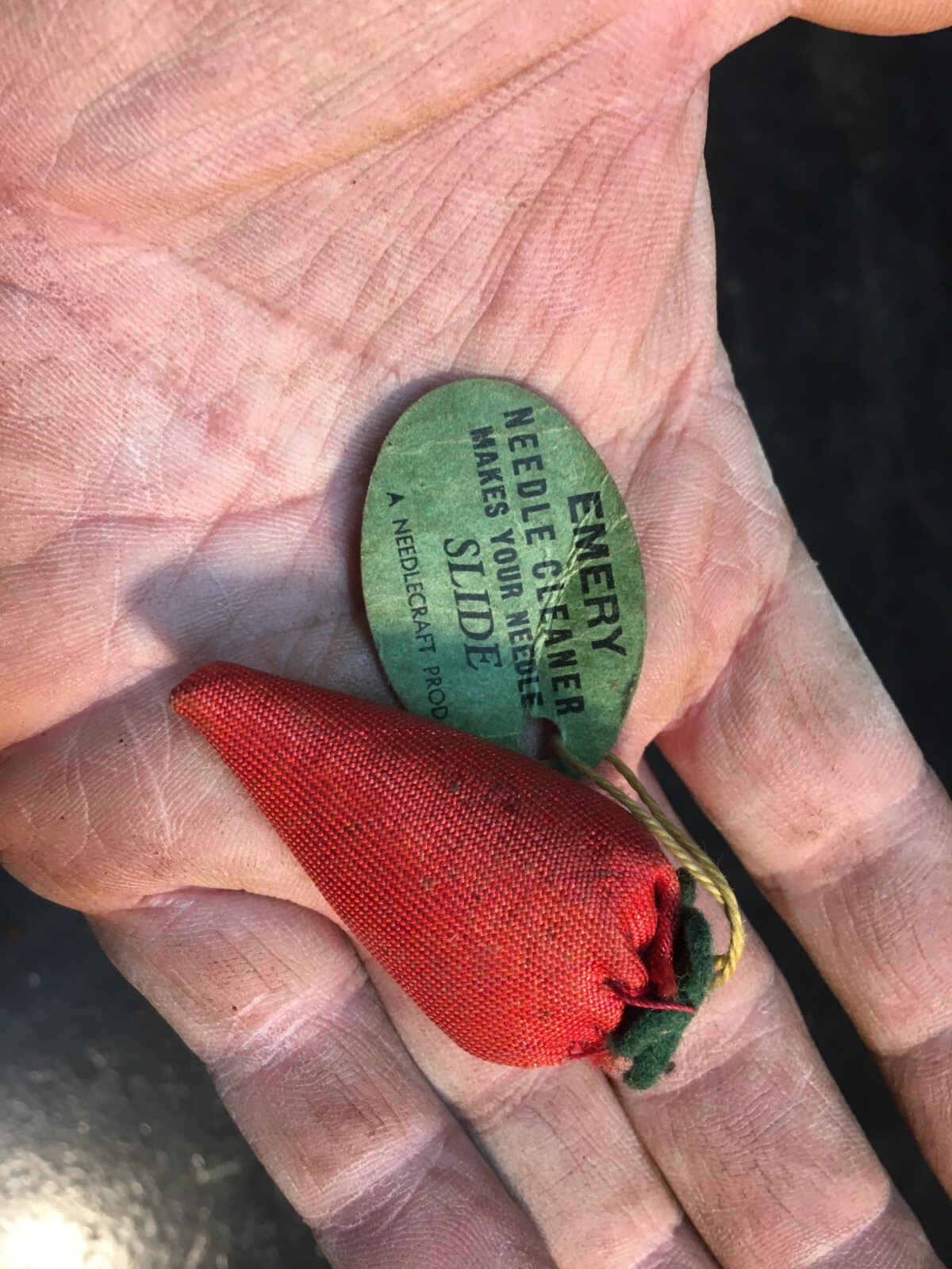 Vintage 1960's Red Strawberry Pin Cushion, Emery Needle Sharpener with