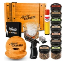 Aged & Charred Premium Whiskey Cocktail Smoker Kit w/ Torch 8 Flavors Wood Chips