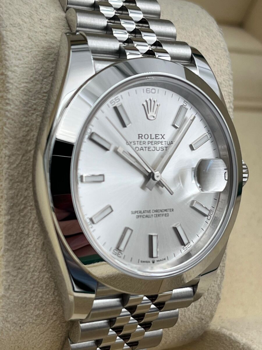 Rolex Date Just 41mm Smooth Silver Index Dial Jubilee 126300
