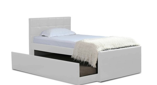 MILAN KING SINGLE SIZE W TRUNDLE BED BLACK WHITE PU LEATHER BED FRAME - Picture 8 of 9