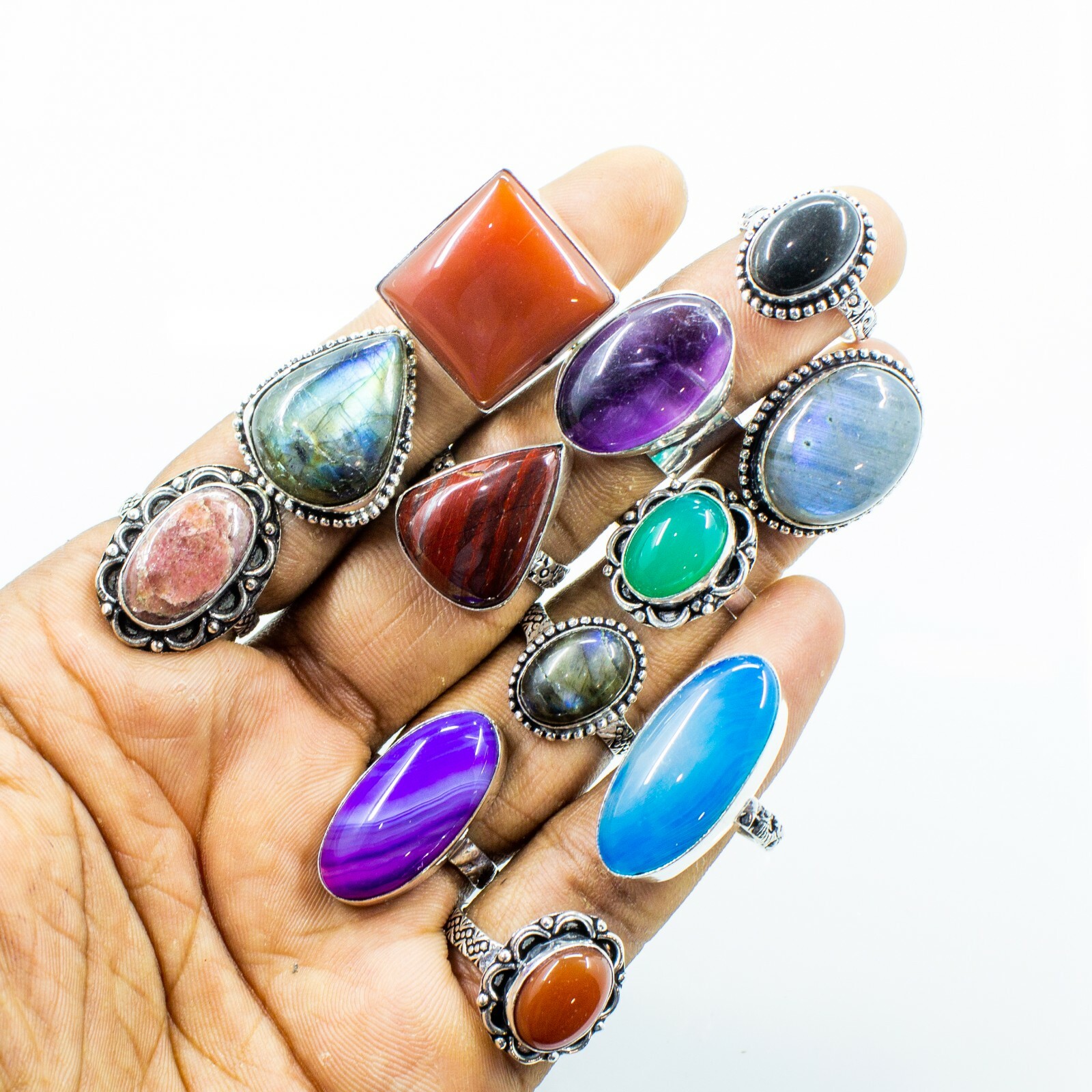 Natural Gemstones rings, 40 Pieces Handmade rings, silver plated rings ...