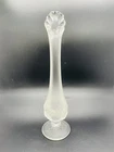 FENTON FROSTED SATIN SWUNG GLASS WATER LILY 10” BUD VASE MCM