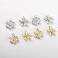 4pcs CZ Pave Snowflake Charm,Cubic Zirconia Flower Pendant,Zircon Petal Charm