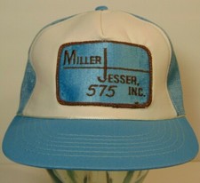 Vintage 1980s Miller Jesser Inc. 575 Advertising Patch Snapback Trucker Hat Cap