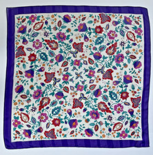 Scarf Berkshire Silken Polyester Purple Bordered Floral 30" Square Stripe Italy