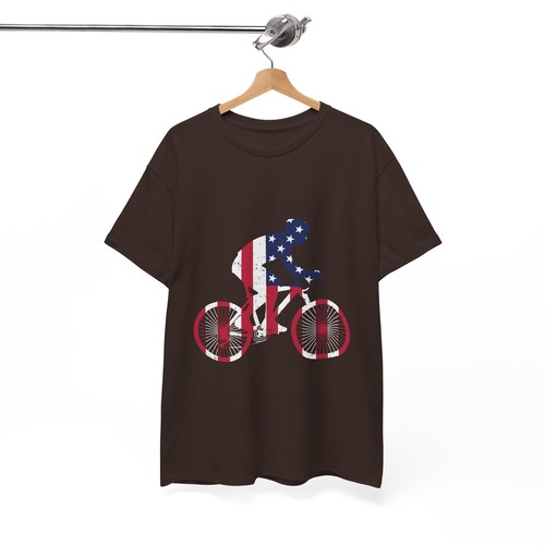 Cycling Bicycle Unisex Heavy Cotton Tee T-Shirt 'American Cyclist' - Picture 48 of 118