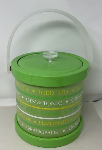 Vintage Culver Ice Bucket Lime Green Vinyl Lucite Gin & Tonic  - Foto 1 di 7