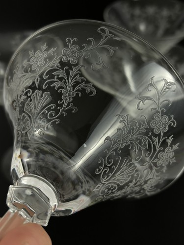 TIFFIN CORDELIA Etched Champagne Sherbert Martini Glasses Set 4 - 15072 6" B - Picture 5 of 11