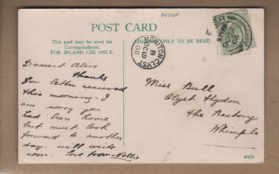 Honiton Clyst, Devon - Single Circle Postmark 1905 - Old Exe Bridge, Exeter
