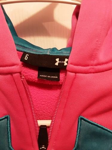 Under Armour Hot Pink-Blue Girls Hooded Full Zip Up Jacket Size 6 - Picture 2 of 3