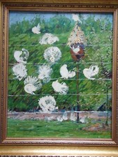 White Fantail Pigeons Doves Displaying in Garden. Frank Boothman 1955 Original