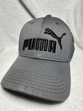 Puma Gray Black Embroidered Logo Fitted S/M Stretch Hat Cap Sport
