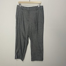 Talbots Bristol Pant Linen Blend Gray High Waist Straight Leg Ankle Size 12P.