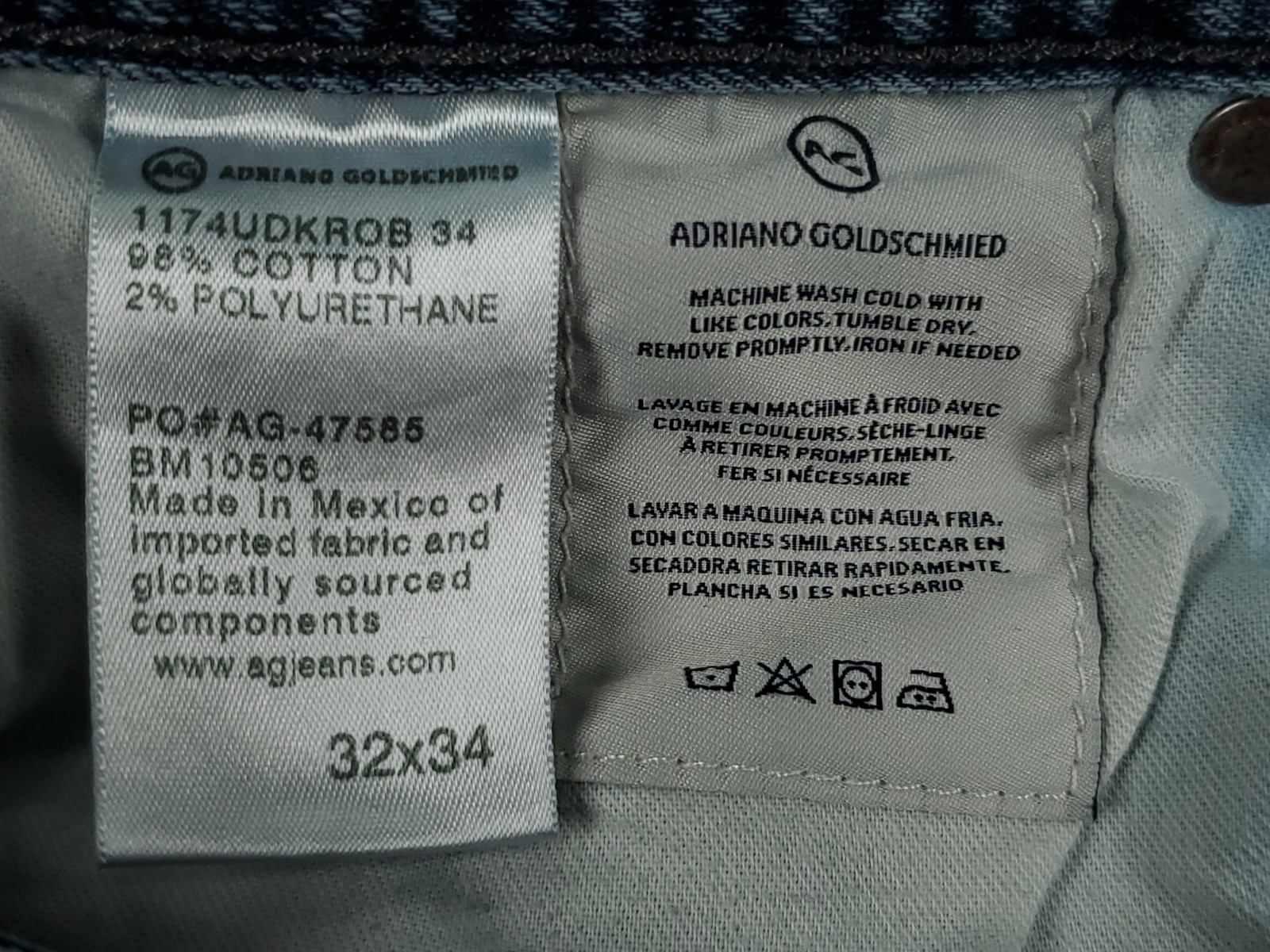 AG Adriano Goldschmied Jeans Men 32x34 Blue Slim Straight Low Rise Stretch Faded thumbnail 4