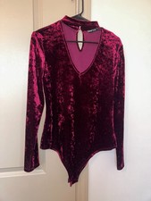 Shein velvet red one piece body suit shirt, button clasp, good condition