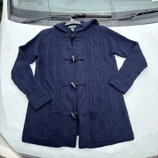 Ralph Lauren Luxury Merino Angora Cashmere Toggle hooded cardigan Navy Medium