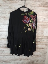 Free People Gemma Mini Dress Womens Small Black Floral Pleated Cutout Tie-Back