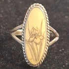 Vintage Scrimshaw Iris Ring Sterling Silver Butter Yellow Stone Floral Size 8