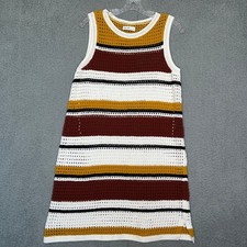 Nine West Womens Crochet Knit Striped Sleeveless Shift Dress White Rust Large