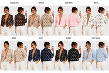 Women Blazer Crop Polka Dot Ruched Sleeve Open Front Jacket UK 8-14
