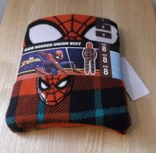 BOYS MARVEL SPIDER-MAN ONE PIECE ZIP UP HOODED CHRISTMAS PAJAMAS - SIZE 8 - NWT