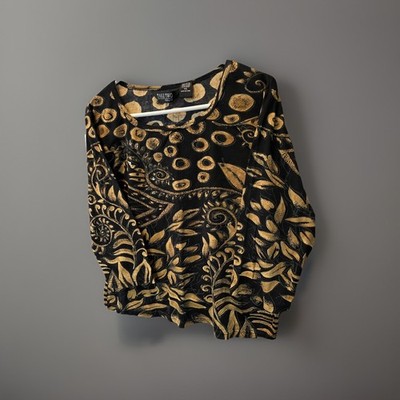 Take Two Womens XXL Black/Carmel Geometric w/Sequins Top 3/4 Sleeves Trendy