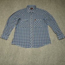 Wrangler Casual Button-Down Shirt Men's XL Blue Plaid Western Snap Cotton
