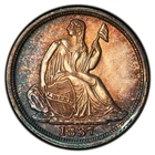 1837 H10C No Stars, Small Date Liberty Seated Half Dime PCGS MS63