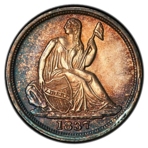 1837 H10C No Stars, Small Date Liberty Seated Half Dime PCGS MS63